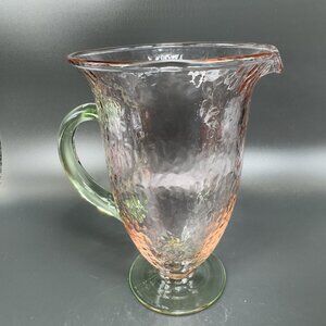 Vintage Watermelon Glass Pebbled Texture Pitcher Carafe Jug Green Pink Glass VTG